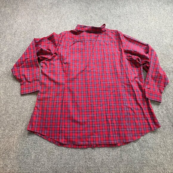 Lands End Shirt Womens 26W Red Blue Plaid No Iron Supima Cotton Button-Down - Picture 2 of 13